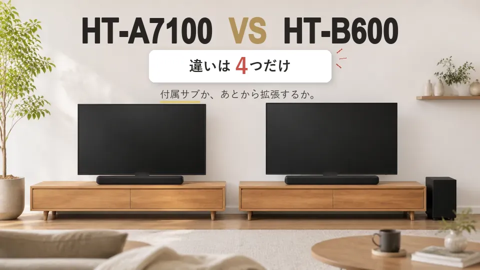 Sony HT-A7100とHT-B600の違いを比較｜付属サブウーファーと拡張性で選ぶ