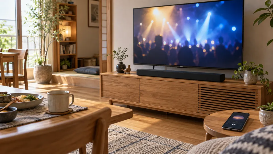 テレビ前の本体1本で番組や音楽を楽しむ利用イメージ