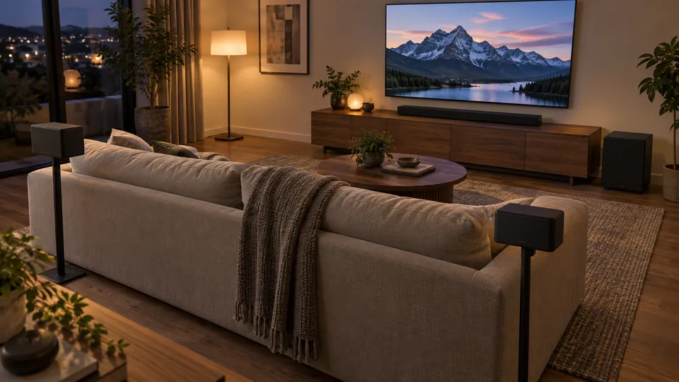 JBL BAR 800の映画視聴と後方スピーカーを確認するイメージ画像