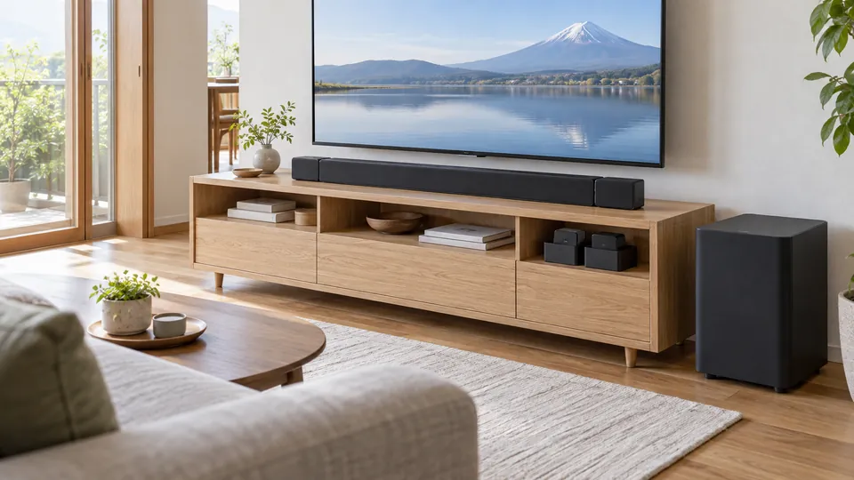 JBL BAR 800の本体と付属機器の置き場所を確認するイメージ画像